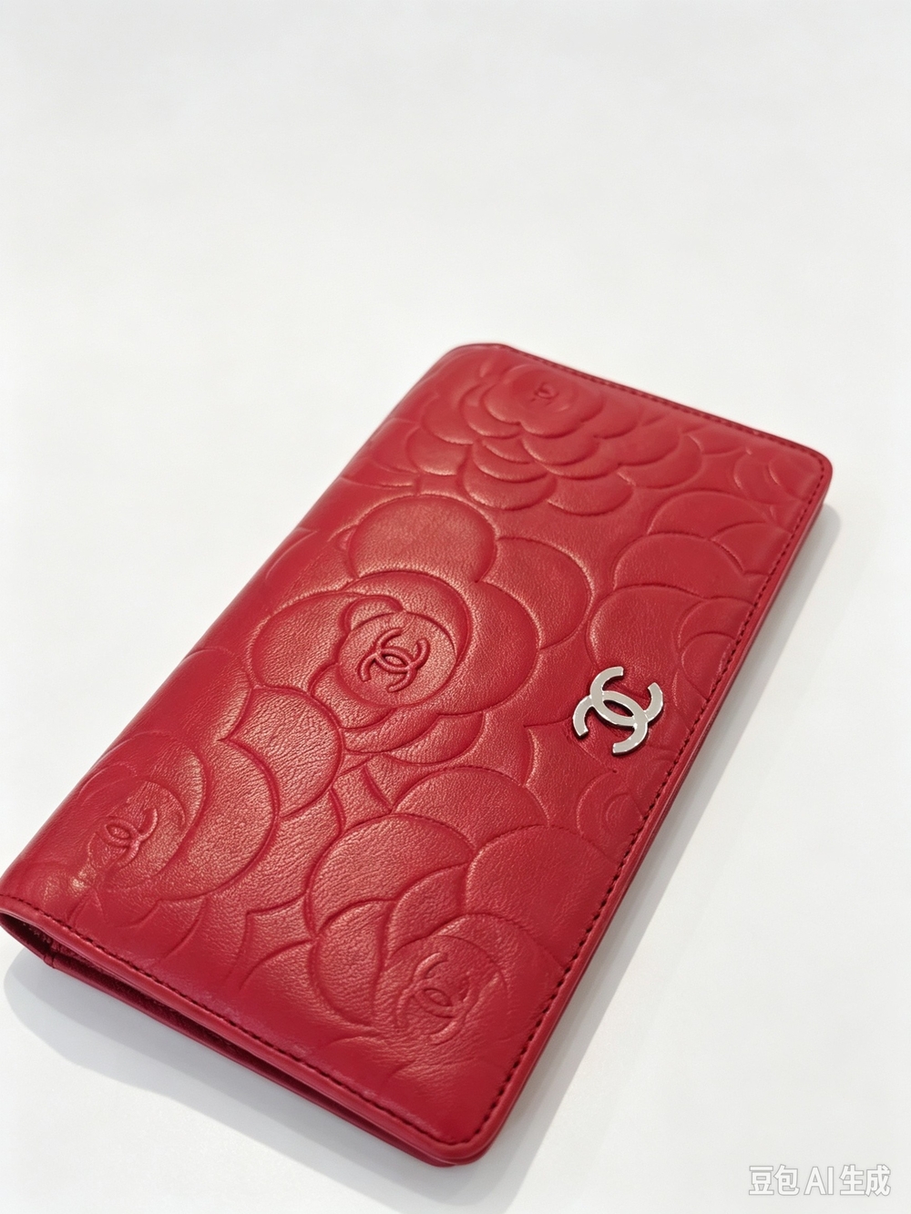 Chanel Red Camellia Embossed Leather Long Bifold Wallet